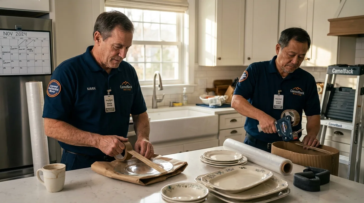 Professional crew packing kitchen dishware in Port Clinton, OH